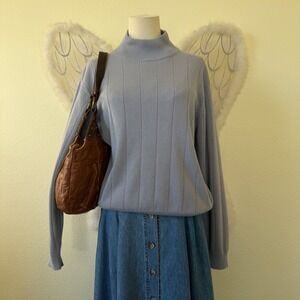 Retro Chunky Ribbed Light Purple Blue Ribbed Mock Neck Sweater 90s Oversized Y2K